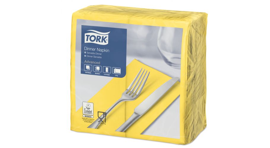 Tork Dinnerservet geel 12x150 st. 39x39cm. 1/8 vouw 2 laags